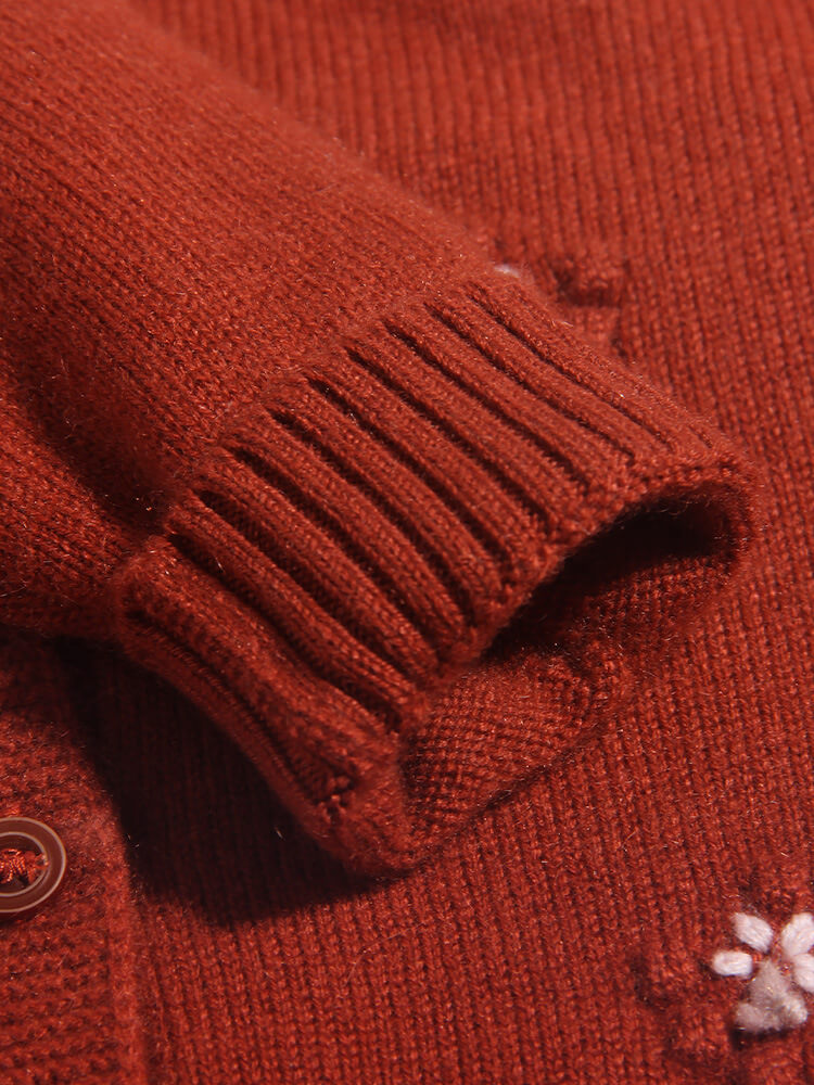 Girls Floral Embroidery Button-Front Cashmere Cardigan Sweater